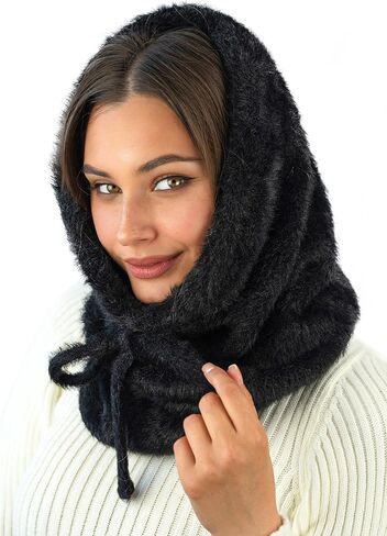 Balaclava Hood Scarf Women - Winter Hood Hat Scarf Combo - Snow Face Cover - Knitted Hooded Scarf in Kuwait