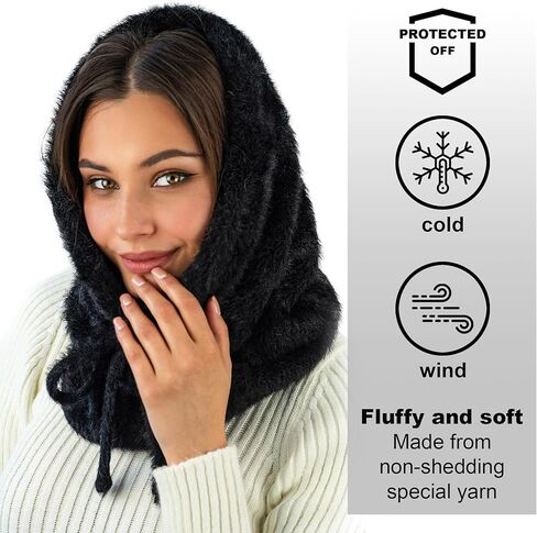 Balaclava Hood Scarf Women - Winter Hood Hat Scarf Combo - Snow Face Cover - Knitted Hooded Scarf in Kuwait