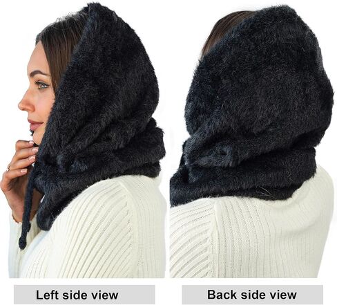 Balaclava Hood Scarf Women - Winter Hood Hat Scarf Combo - Snow Face Cover - Knitted Hooded Scarf in Kuwait