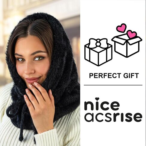 Balaclava Hood Scarf Women - Winter Hood Hat Scarf Combo - Snow Face Cover - Knitted Hooded Scarf in Kuwait