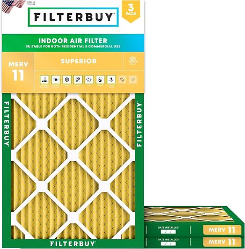 Filterbuy 20x22x1 فلتر هواء MERV 11 دفاع عن الحساسية (3 عبوات)، استبدال مرشحات هواء فرن HVAC AC المطوية (الحجم الفعلي: 19.50 × 21.50 × 0.75 بوصة) in Saudi Arabia