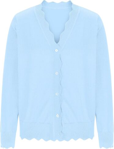 Cardigan Sweaters for Women Long Sleeve Button Down Cardigans Lightweight Scalloped Shrugs Sweater Tops in Kuwait