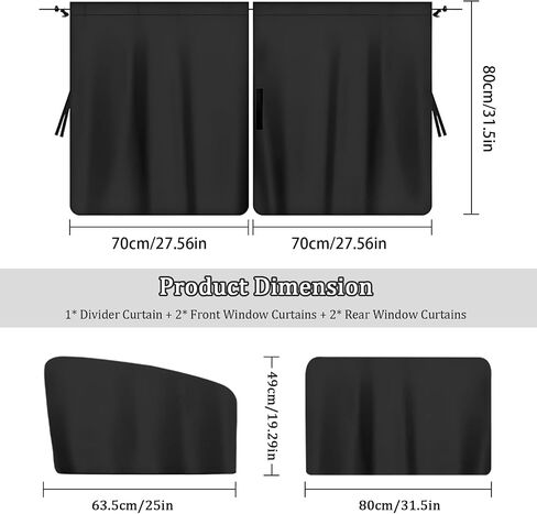 Huli 3PCS Car Window Shades, 95% Light Blocking Car Window Shade for Baby, Car Privacy Curtains for Rear Window & Partition, Universal Car Accessories Interior Fits Sleeping Traveling Camping in Saudi Arabia