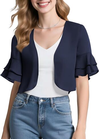 Urban CoCo Women's Sheer Chiffon Bolero Shrug Ruffle Short Sleeve Open Front Cropped Cardigan for Dresses in Kuwait