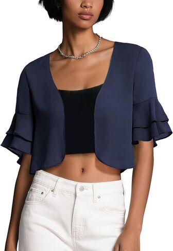 Urban CoCo Women's Sheer Chiffon Bolero Shrug Ruffle Short Sleeve Open Front Cropped Cardigan for Dresses in Kuwait