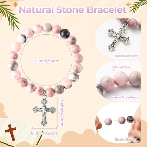 CJiangpo Natural Stone Cross Bracelet for Godparents, Christian Religious Cross Beaded Bracelets Godmother Godfather Proposal Gifts Catholic Jewelry for Christmas Baptism Gifts in Kuwait