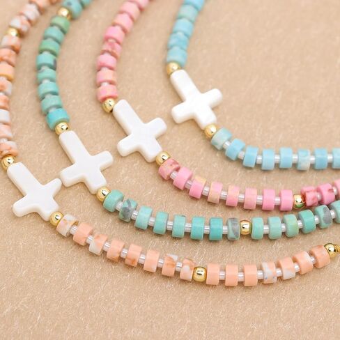 Cross Gemstone Beaded Strand Bracelet for Women,Trendy Cute Handmade Adjustable Natural Stone Bead Bracelets Fashion Christian Jewelry Gift. in Saudi Arabia