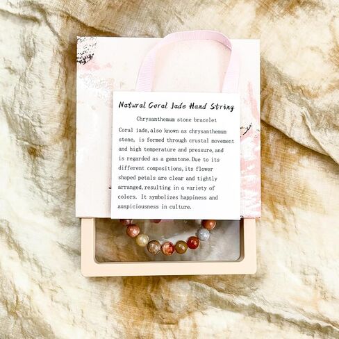 Natural Coral Jade Bracelets for Women 8mm, Gift Box Packaging Bead Bracelet, Can Be Used As Crystal Healing, Meditation, or As a Gift for Family and Friends in Saudi Arabia