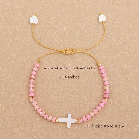 Cross Gemstone Beaded Strand Bracelet for Women,Trendy Cute Handmade Adjustable Natural Stone Bead Bracelets Fashion Christian Jewelry Gift. in Saudi Arabia