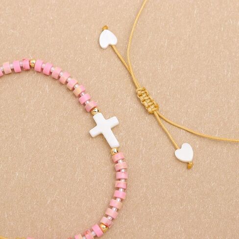 Cross Gemstone Beaded Strand Bracelet for Women,Trendy Cute Handmade Adjustable Natural Stone Bead Bracelets Fashion Christian Jewelry Gift. in Saudi Arabia