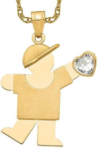 IceCarats 14K Solid Yellow Gold Boy Cubic Zirconia CZ Necklace Heart Love Charm Pendant April Birthstone Jewelry in Kuwait