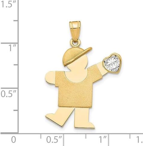 IceCarats 14K Solid Yellow Gold Boy Cubic Zirconia CZ Necklace Heart Love Charm Pendant April Birthstone Jewelry in Kuwait