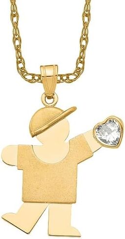 IceCarats 14K Solid Yellow Gold Boy Cubic Zirconia CZ Necklace Heart Love Charm Pendant April Birthstone Jewelry in Kuwait