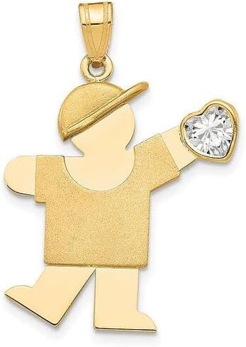 IceCarats 14K Solid Yellow Gold Boy Cubic Zirconia CZ Necklace Heart Love Charm Pendant April Birthstone Jewelry in Kuwait