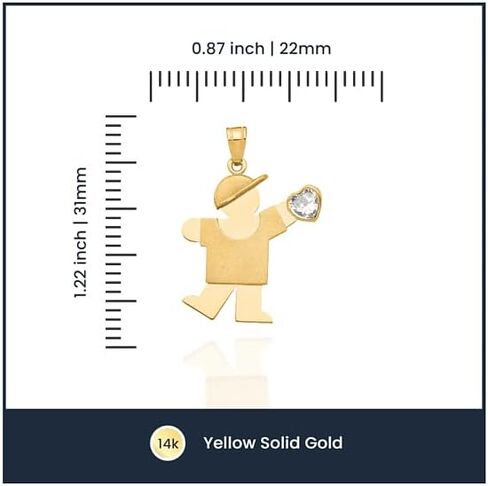 IceCarats 14K Solid Yellow Gold Boy Cubic Zirconia CZ Necklace Heart Love Charm Pendant April Birthstone Jewelry in Kuwait