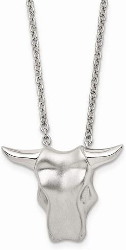 Solid Stainless Steel Brushed Bull Head Necklace in Saudi Arabia