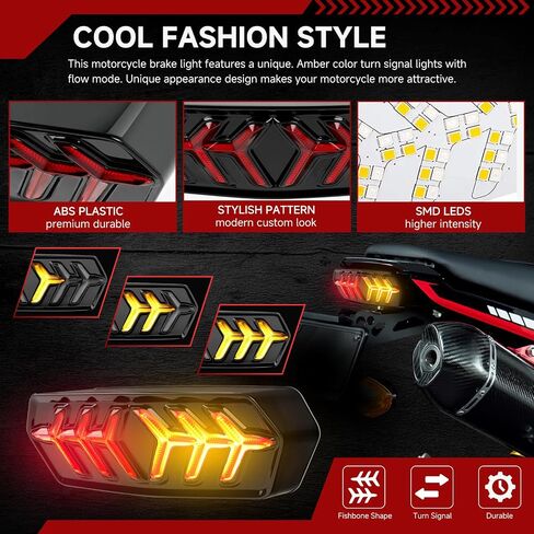 DREAMIZER LED Brake Tail Light with Turn Signals Sequential Motorcyle Taillight Compatible with Honda Grom MSX125 CBR650 CB650F CTX700N - Red Lens in Kuwait