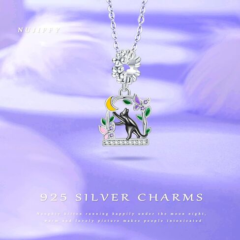 925 Sterling Silver Charms Beads for Bracelets & Necklaces, Black Cat Shaped Cute Bastet Charm Birthday Gifts Pendant Jewelry for Women Men Teens in Saudi Arabia