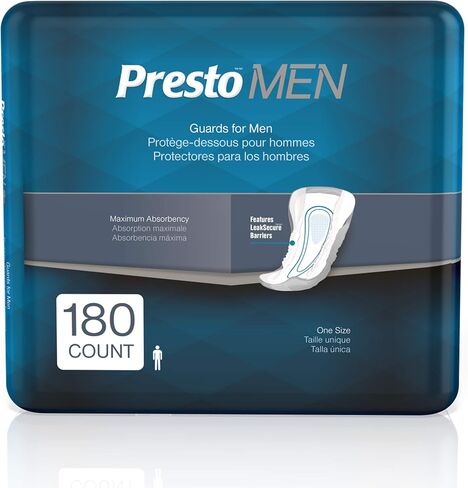 Presto Guards Incontinence Pads for Men, Maximum Absorbency, 12 Inches, 6 Bags of 30 Guards, 180 Count in Saudi Arabia