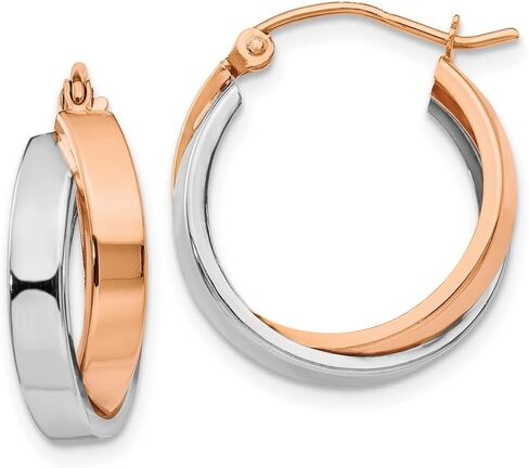 Diamond2Deal 14k Two-tone Gold Rose And White Gold Oval Hoop Earrings (L- 0.71 in, W- 0.12 in) in Saudi Arabia