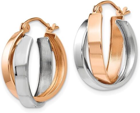 Diamond2Deal 14k Two-tone Gold Rose And White Gold Oval Hoop Earrings (L- 0.71 in, W- 0.12 in) in Saudi Arabia