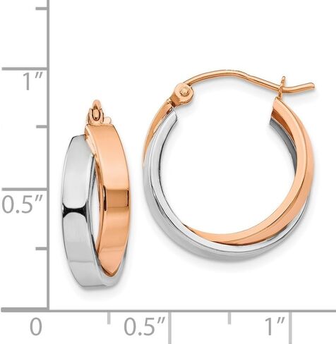Diamond2Deal 14k Two-tone Gold Rose And White Gold Oval Hoop Earrings (L- 0.71 in, W- 0.12 in) in Saudi Arabia