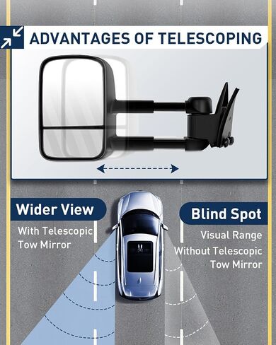 ECCPP Towing Mirrors Tow Mirrors with 1988-1998 for Chevy/for GMC Silverado/Sierra 1500 2500 3500 Pickup Manual Adjusted No Heated No Turn Signal Black Housing Pickup Truck Mirrors in Kuwait