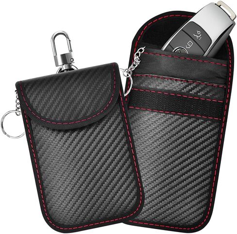 أكياس 2pcs Car Faraday لـ Key Fob ، Carbon Tipber Carber Signal Forcing Key Protector FOB ، حقيبة حماية لدروع الإشارة التلقائية المضادة للسرقة ، Universal for SUV ، Sedan ، Truck (Black) in Saudi Arabia