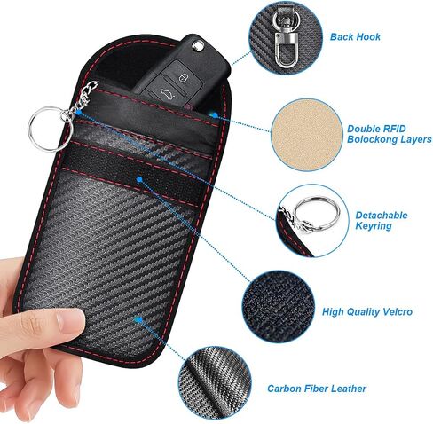 أكياس 2pcs Car Faraday لـ Key Fob ، Carbon Tipber Carber Signal Forcing Key Protector FOB ، حقيبة حماية لدروع الإشارة التلقائية المضادة للسرقة ، Universal for SUV ، Sedan ، Truck (Black) in Saudi Arabia