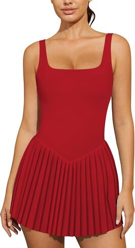 Womens Tennis Dress Square Neck Pleated Golf Athletic Dress Sleeveless Built in Shorts with Pocket Summer Workout in Saudi Arabia