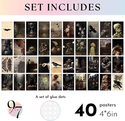 97 Decor Moody Dark Academia Decor - 40pcs Victorian Gothic Art, Vintage Dark Academia Wall Art Prints, Mini Gothic Posters For Room Aesthetic, Goth Halloween Wall Collage Kit (4x6) in Saudi Arabia