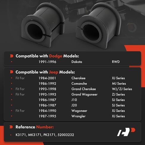 A -Premium 2 × مقدمة لإطار مجموعة البثات الباربة ، متوافقة مع Jeep & Dodge - 1984-2001 - Cherokee ، Grand Cherokee ، Wrangler ، Grand Wagoneer ، Comanche ، Wagoneer ، J10 ، J20 ، Dakota in Saudi Arabia