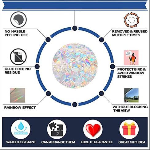 Window Decals for Bird Strikes，100 Pcs Star Style Anti Collision Rainbow Window clings for Bird Strike Prevention,Rainbow Stickers to Save Birds No Glue Required in Saudi Arabia