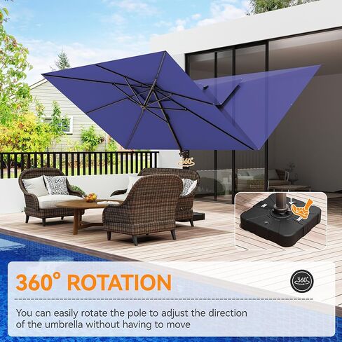 9x12 قدم المظلة الكابولي الفناء ، المظلات الإزاحة الشاقة في الهواء الطلق في الهواء الطلق مع الدوران 360 درجة ， الأزرق البحري in Kuwait