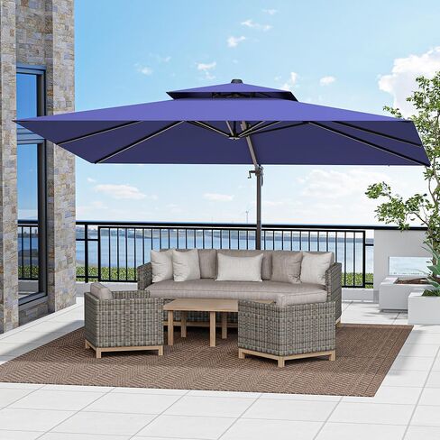 9x12 قدم المظلة الكابولي الفناء ، المظلات الإزاحة الشاقة في الهواء الطلق في الهواء الطلق مع الدوران 360 درجة ， الأزرق البحري in Kuwait