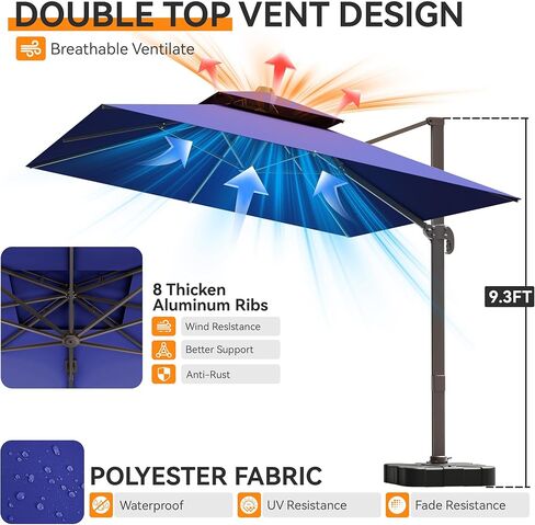 9x12 قدم المظلة الكابولي الفناء ، المظلات الإزاحة الشاقة في الهواء الطلق في الهواء الطلق مع الدوران 360 درجة ， الأزرق البحري in Kuwait