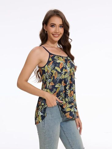 Vislivin Camisole for Women with Built in Bra Flowy Loose Fit Tanks Plead Cami with Adjustable Strap in Kuwait