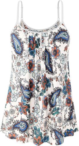 Vislivin Camisole for Women with Built in Bra Flowy Loose Fit Tanks Plead Cami with Adjustable Strap in Kuwait