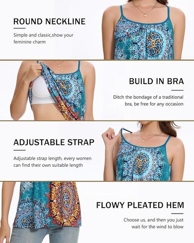 Vislivin Camisole for Women with Built in Bra Flowy Loose Fit Tanks Plead Cami with Adjustable Strap in Kuwait