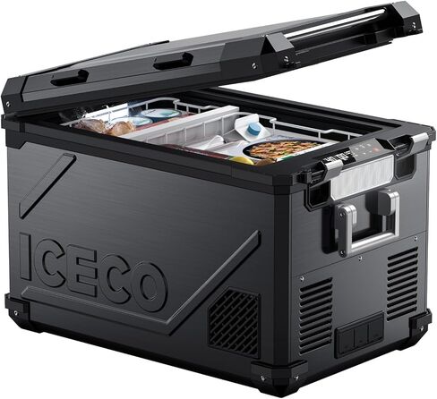 ICECO APL55 Dual Zone Portable Refrigerator Freezer Bluetooth Controlled, 55 Liter 12v refrigerator with SECOP Compressor, DC 12/24V, AC 110-240V, for Truck, Car and Home, -4℉~68℉ (Black) in Kuwait