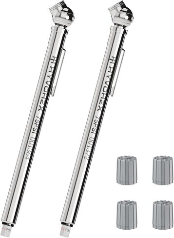 Pencil Tire Pressure Gauge 2 Pack with Valve Caps, Stainless Steel Body Tire Gauges for Tire Pressure with Deflator Valve, Metal Nozzle Tire Gauge for Cars, Pickups, RVs, Bicycles in Kuwait