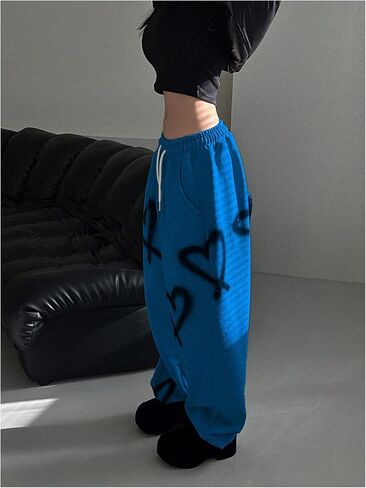 WDIRARA Women's Heart Graphic Drawstring Waist Sweatpants Loose Baggy Pants Streetwear Joggers in Saudi Arabia