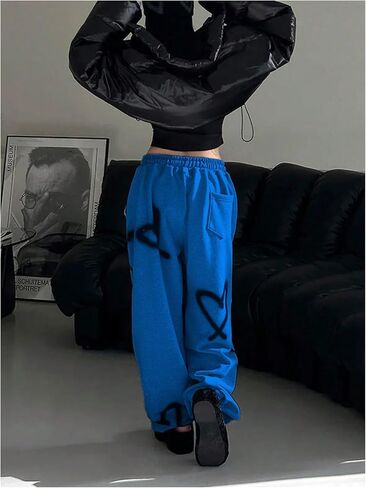 WDIRARA Women's Heart Graphic Drawstring Waist Sweatpants Loose Baggy Pants Streetwear Joggers in Saudi Arabia