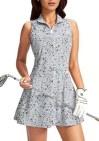 Women's Golf Sleeveless Zipper Dresses with Built in Shorts in Saudi Arabia