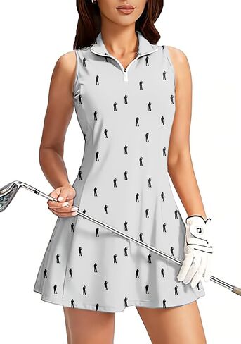 Women's Golf Sleeveless Zipper Dresses with Built in Shorts in Saudi Arabia