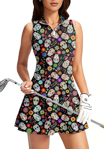 Women's Golf Sleeveless Zipper Dresses with Built in Shorts in Saudi Arabia