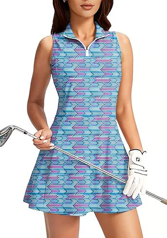 Women's Golf Sleeveless Zipper Dresses with Built in Shorts in Saudi Arabia