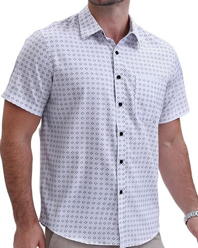 Mens Short Sleeve Casual Button Down Graphic Printed Shirt Summer Untucked Business Pattern Dress Shirts with Pocket in Kuwait
