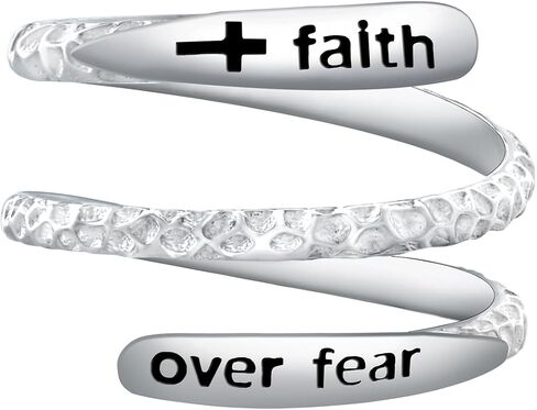 Inspirational Hammered Rings for Women - 925 Sterling Silver Hammered Rings Adjustable Let Go Let God Cross Smooth Texture Personalized Thumb Ring Jewelry Gift in Kuwait