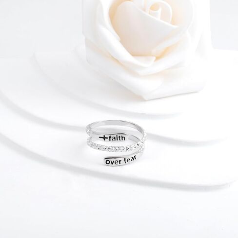 Inspirational Hammered Rings for Women - 925 Sterling Silver Hammered Rings Adjustable Let Go Let God Cross Smooth Texture Personalized Thumb Ring Jewelry Gift in Kuwait
